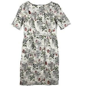 Womens Short Sleeve White Floral Newspaper Dress Cottage Eclectic Urban Chic Fun